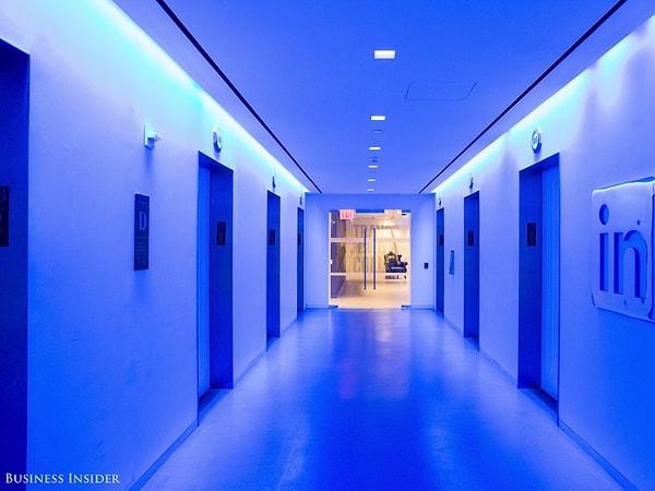 8. LinkedIn'in Empire State binasında bulunan ofisine bu parlak mavi koridordan giriyorsunuz. Oldukça etkileyici bir ilk izlenim!