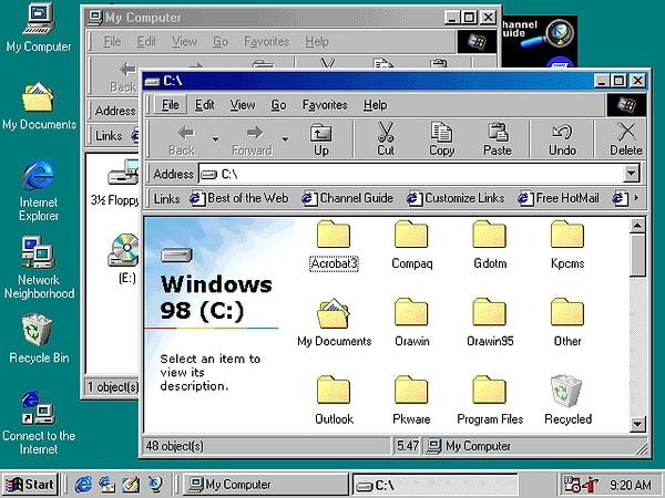 9. Microsoft'un en "baba" yazılımı olarak kabul ettiğimiz Windows 98 piyasaya sürülmüştü