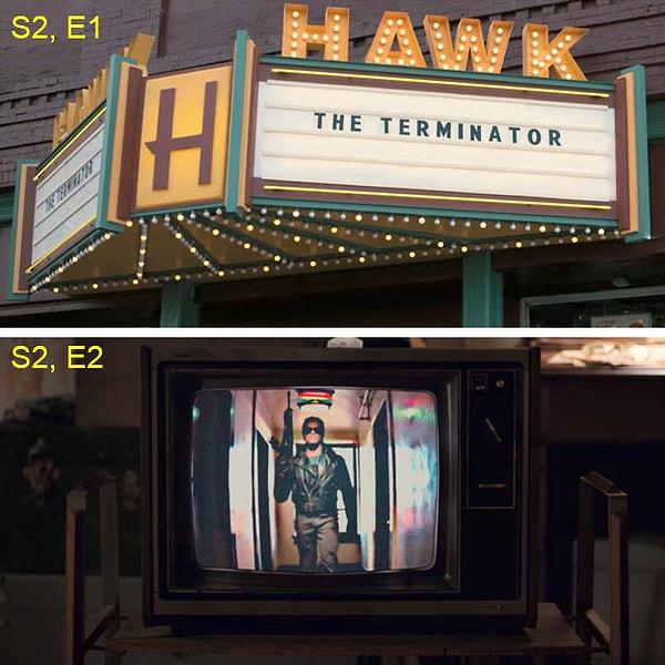 15. Eleven, 2. bölümde 'Terminatör' filminin televizyonda bir fragmanını izliyor, film aynı zamanda 1. bölümde Hawkins sinemasında gösteriliyor.