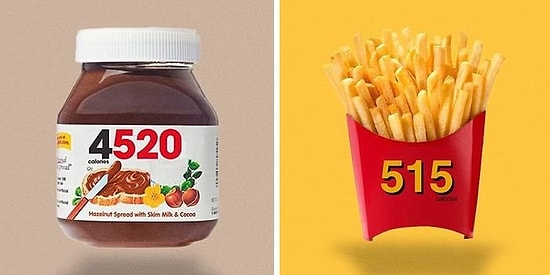 Интересно, а вы бы купили эти товары, если бы на них вместо известного логотипа красовалась надпись с количеством калорий?