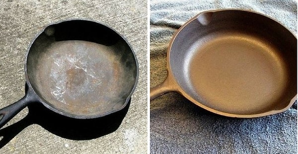 3. Чтобы избавиться от налета на чугунной посуде, замочите ее в уксусе, а когда налет начнет отставать, смажьте маслом и поставьте в духовку на час (температура 180 градусов).