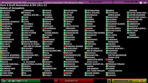 İşte oylama sonucunda kabul, ret ve çekimser oy kullanan ülkeler: