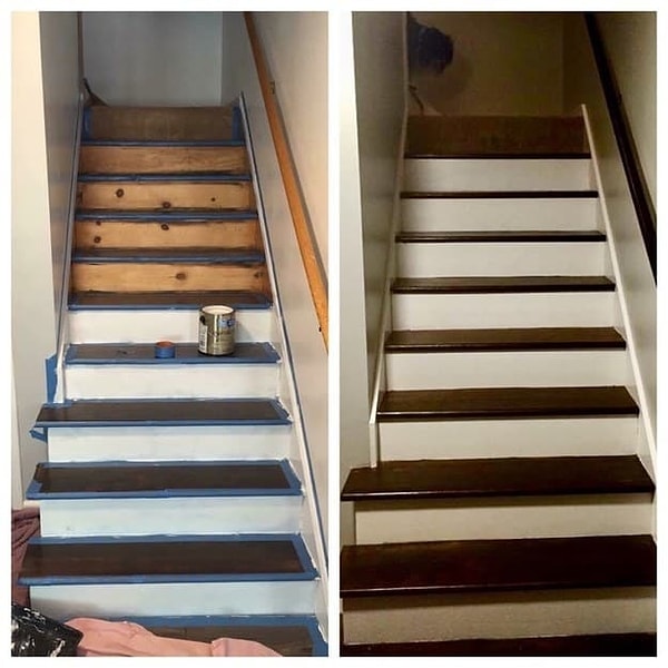 Узкая лестница благодаря краске может выглядеть шире.