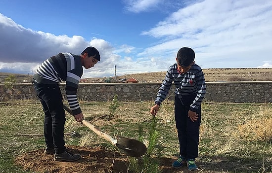 Bozkırda Bir Vaha Hayal Ettiler! İki Çocuktan Yetişkinlere Örnek Olacak Ağaçlandırma Eylemi