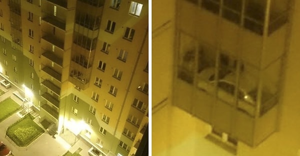 20. Как машина могла оказать на балконе пятого этажа? О_о