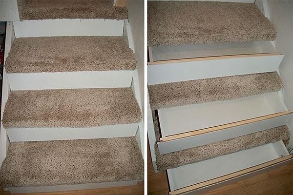 12. Hem gizli hem de ekstra saklama alanı yaratan merdiven çekmeceleri.