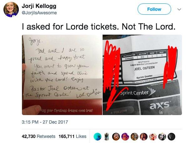4. "Lorde biletlerinden istemiştim. Lord değil."