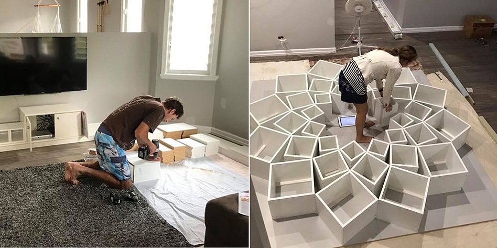 Эта пара черпает идеи дизайна книжных полок из интернета, воплощая их в жизнь в собственном доме