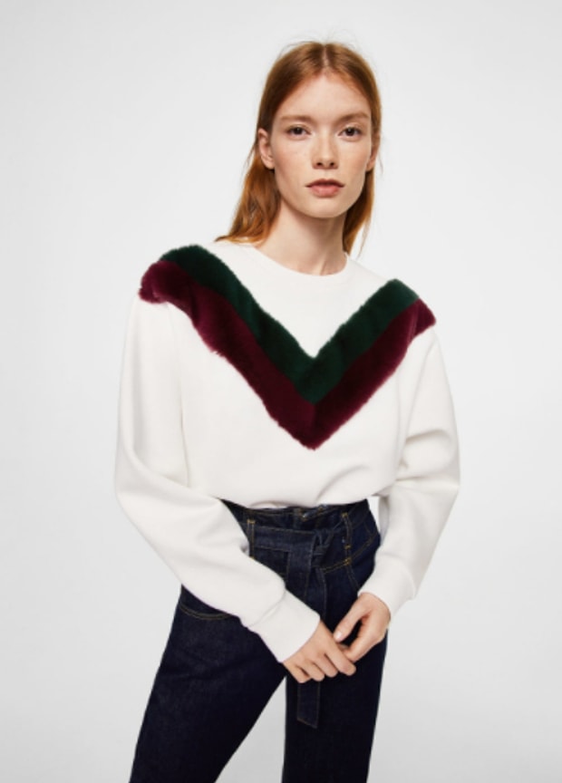 Kadife parçalı sweatshirt