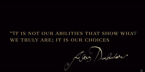 Tanıtım videosu, Dumbledore'un "Gerçekte ne olduğumuzu gösteren yeteneklerimiz değildir; Bizim seçimlerimizdir." cümlesiyle başlıyor.