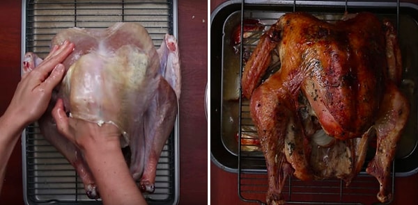 3. Чтобы курочка была хрустящей и с золотистой корочкой, необходимо распределить сливочное масло под её кожицей 🍗