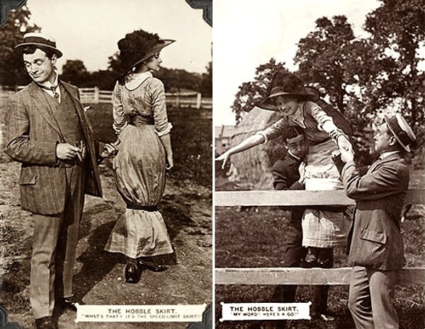 7. Узкая юбка практически не позволяла женщинам ходить.