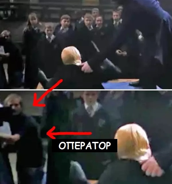 1. В "Гарри Поттере и тайной комнате" в сцене дуэли Драко и Гарри можно заметить оператора