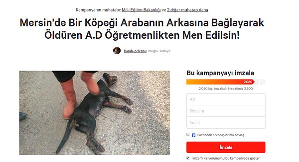 Aracın arkasında sürüklenen ve ismi "Lady" olduğu öğrenilen köpek can verdi. Bu vahşice davranışın sahibi Ahmet D'nin öğretmenlikten men edilmesi için imza kampanyası başlatıldı.