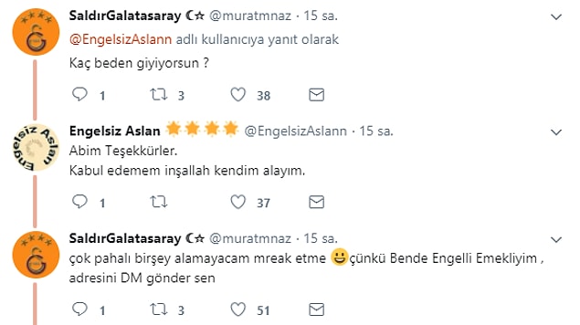 Mesajı gören Galatasaraylı taraftarlardan yüzlerce destek mesajı aldı.