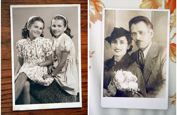 6. Слева Татьяна и Андра Буччи после освобождения из Освенцима и воссоединения с родителями Мирой и Джованни Буччи (справа)