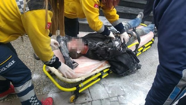 Birgül daha sonra olay yerine gelen ambulansla hastaneye kaldırıldı.