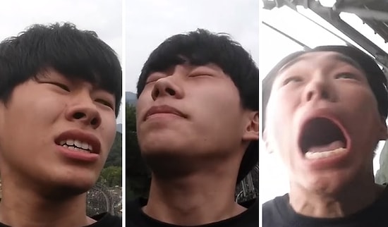 Şekilden Şekle Giren Yüz İfadesiyle Dünyanın En Dik Roller Coaster'larından Birine Binen Genç