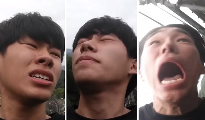 Şekilden Şekle Giren Yüz İfadesiyle Dünyanın En Dik Roller Coaster'larından Birine Binen Genç