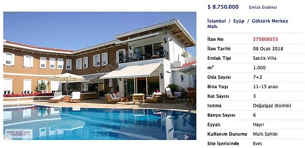 Meşhur bir emlak sitesinde en yüksek fiyatlı villa olarak karşımıza burası çıkıyor. Değeri yaklaşık 33 milyon TL!