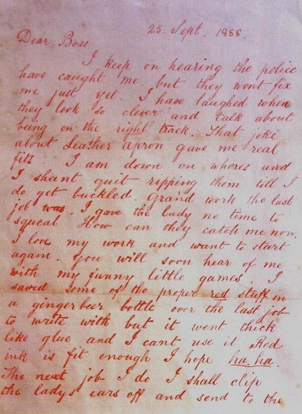 3. 27 Eylül 1888'de katil 'Sevgili Patron' başlığıyla ünlenen o mektubu yolladı;