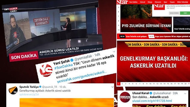 TRT'nin yanı sıra Yeni Şafak, Star, Takvim, Sputnik, Akşam ve Hürriyet'in son dakika olarak verdiği ve ilerleyen saatlerde 'sahte' olduğu vurgulanan açıklamada şu ifadeler yer almıştı 👇