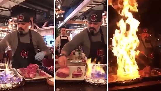 Nusret'e Özenen Şefin Masada Et Pişirme Şovu Kötü Bitti