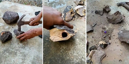 Çekiçle Kırdığı Taşların İçinden Çıkanları Görünce Gözlerinize İnanamayacaksınız!
