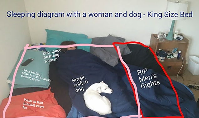 19. "Kız arkadaşım yatakta ne kadar çok yer kapladığını hep inkar ediyordu. Ben de kanıtlamak için bu fotoğrafı çekip düzenledim. Bütün erkekler için!"
