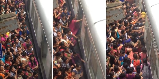 İş Çıkışı Saatinde Trene Binmek İçin Birbirlerini Ezen Hint Kadınları
