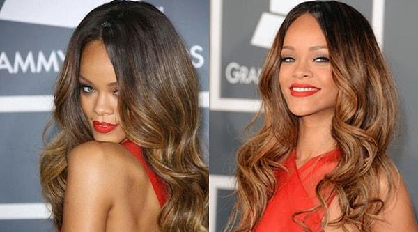 Yeni trend Rihanna'sız olur mu? Balyajlı saçlarına bayıldık adeta! Koyu diplerin devamına uyguladığı karamel balyajı ve yumuşak dalgalı saçlarıyla yine prenses...