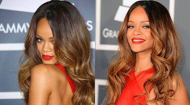 Yeni trend Rihanna'sız olur mu? Balyajlı saçlarına bayıldık adeta! Koyu diplerin devamına uyguladığı karamel balyajı ve yumuşak dalgalı saçlarıyla yine prenses...
