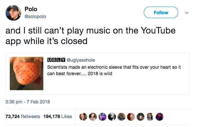 7. "Ve ben hala uygulama kapalıyken YouTube'dan müzik dinleyemiyorum."