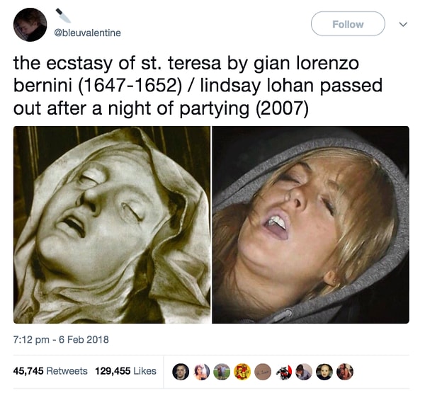 14. "Gian Lorenzo Bernini'den 'Azize Teresa'nın Vecdi' (1647-1652) / Lindsay Lohan'ın Partiledikten Sonra Bayılışı (2007)"