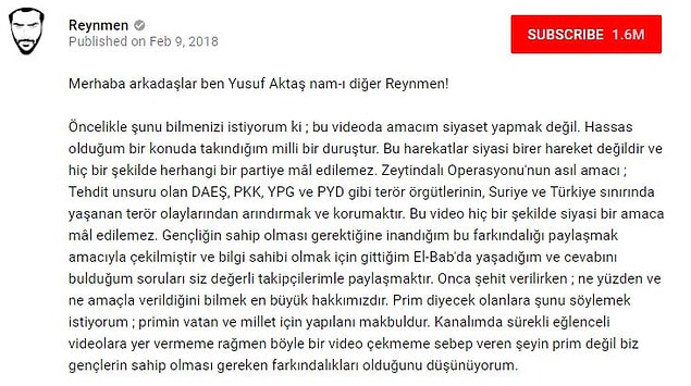 Bu videoyu çekerken hiçbir siyasi amacı olmadığını belirten youtuber'ın videosu 4 günde 1.5 milyondan fazla izlendi.