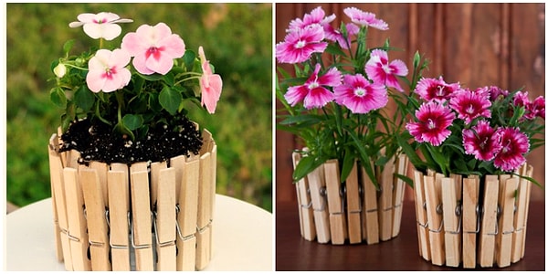 4. Горшок для цветов из прищепок
