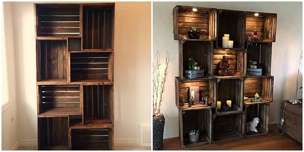 8. Книжный шкаф из деревянных ящиков