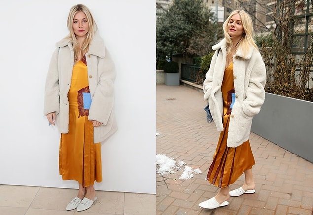 Sienna Miller, sarı slip elbisesi ve bu cıvıl cıvıl kombiniyle her zamanki gibi olağanüstü stilini konuşturuyor.