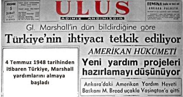 İkinci Dünya Savaşı sonrasında, 1948-1951 yılları arasında Marshall planı devreye girdi: Yürürlüğe giren ve Amerika Birleşik Devletleri kaynaklı bir ekonomik yardım paketi olan Marshall Planı Türkiye dahil 16 ülkeyi kapsıyordu.