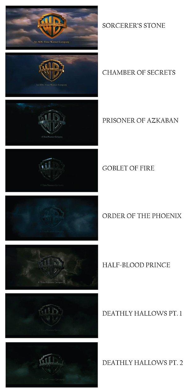 8. Harry Potter serisinde çıkan her film için Warner Bros logosu giderek daha da karanlık bir hava kazanıyor.