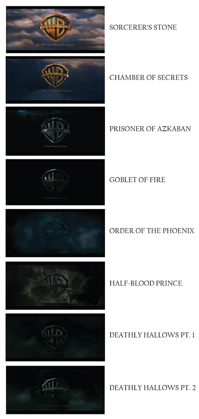 8. Harry Potter serisinde çıkan her film için Warner Bros logosu giderek daha da karanlık bir hava kazanıyor.