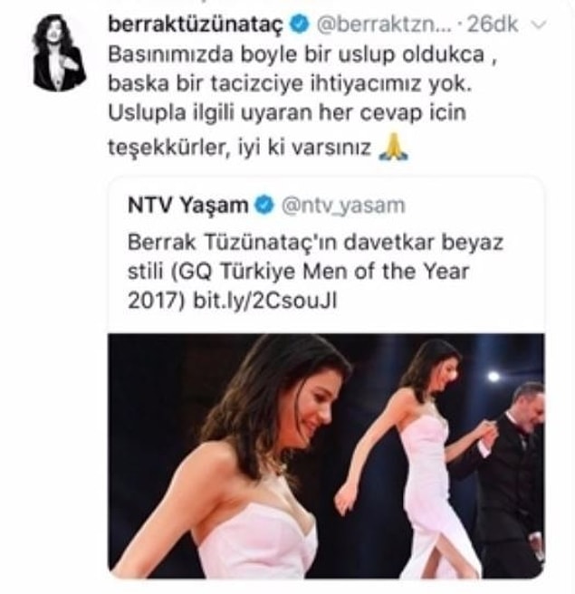 Elbette ki Berrak Tüzünataç da gördü bunu...