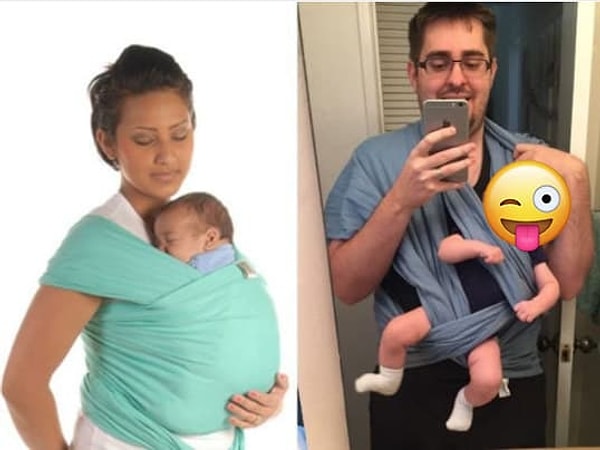 3. Бедный папа, не справившийся с этим мудреным бэби-слингом.