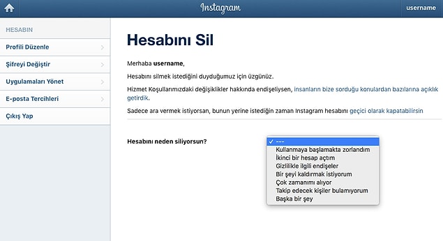 1. Instagram Kalıcı Hesap Silme Linkine Gidin