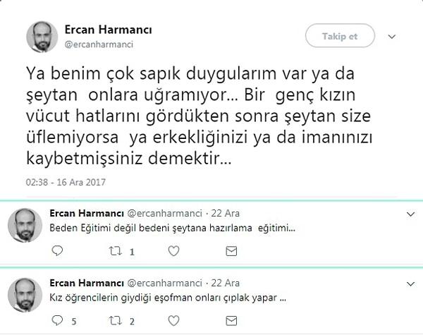 20. Konya'daki Ayşe-Kemal İnanç Kız Anadolu İmam Hatip Lisesi'nde felsefe öğretmeni olarak görev yapan Ercan Harmancı'nın sosyal medyada yazdıkları:
