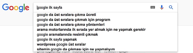 Google arama önerilerini kullanabilirsiniz.