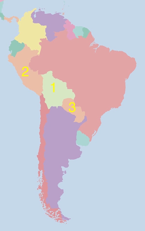 3. Где на карте располагается Боливия?
