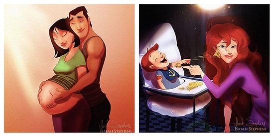 Дисней в декрете: художник показал, как выглядели бы диснеевские принцессы, стань они мамами