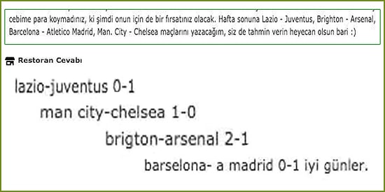 Yemek Siparişi Verdiği Restorandan Gelen Maç Tahminleri Karşısında Dumur Olan Genç