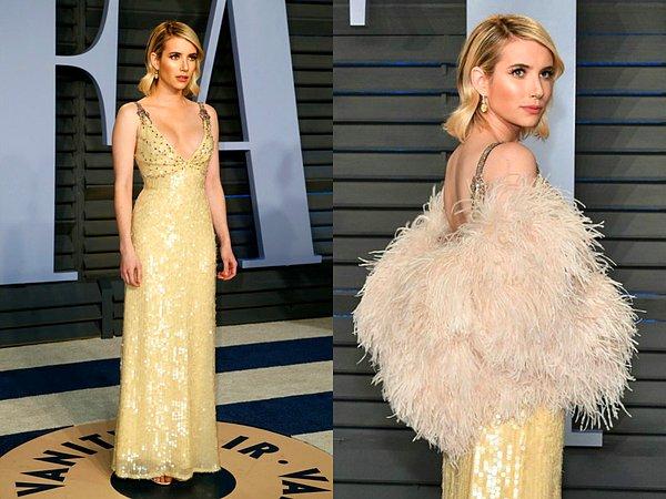 12. Emma Roberts'ın Prada imzalı bu maxi elbisesi gecenin tartışmasız en iddialı kıyafetlerinden biri oldu. Partinin parlayan yıldızı adeta!